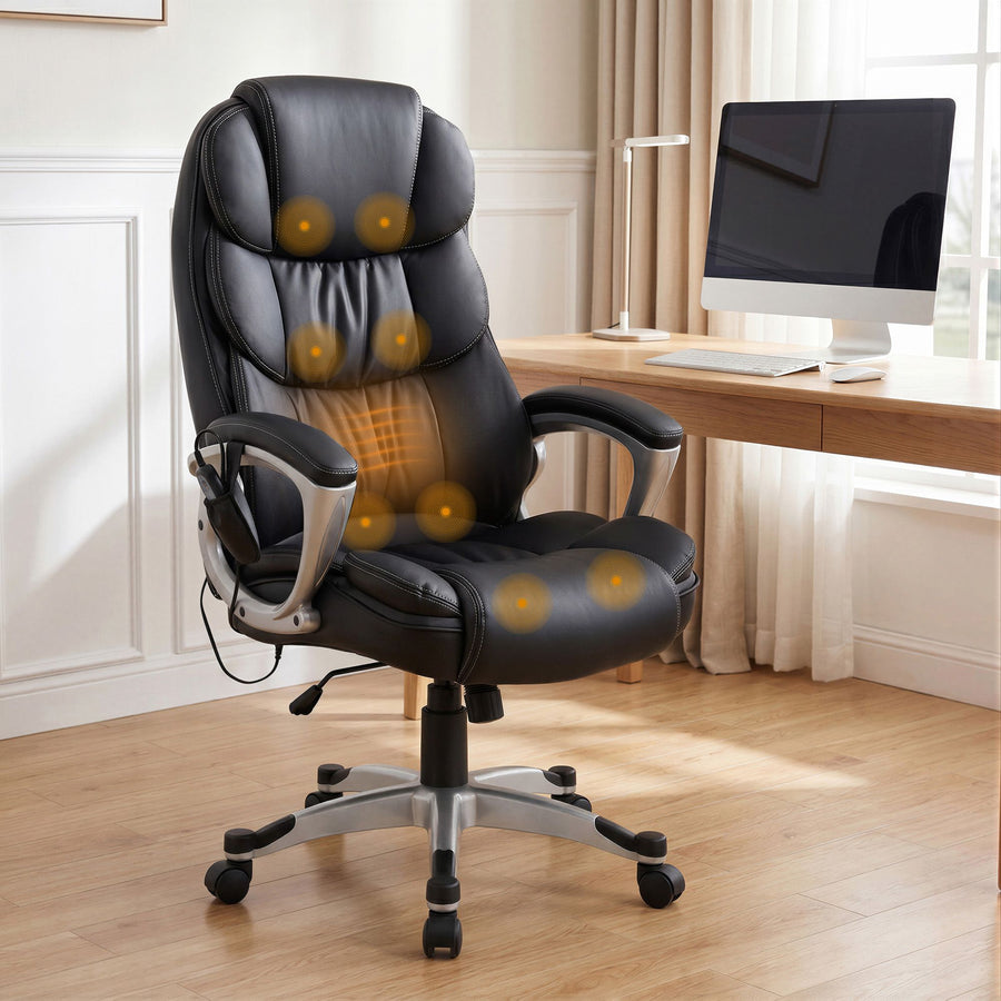 Artiss 8 Point Massage Office Chair Heated Seat PU Black, image 10