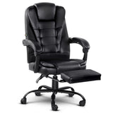 Artiss 2 Point Massage Office Chair PU Leather Footrest Black - Low Angle