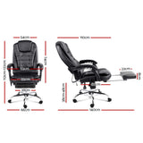 Artiss 8 Point Massage Office Chair PU Leather Footrest Black - Front View