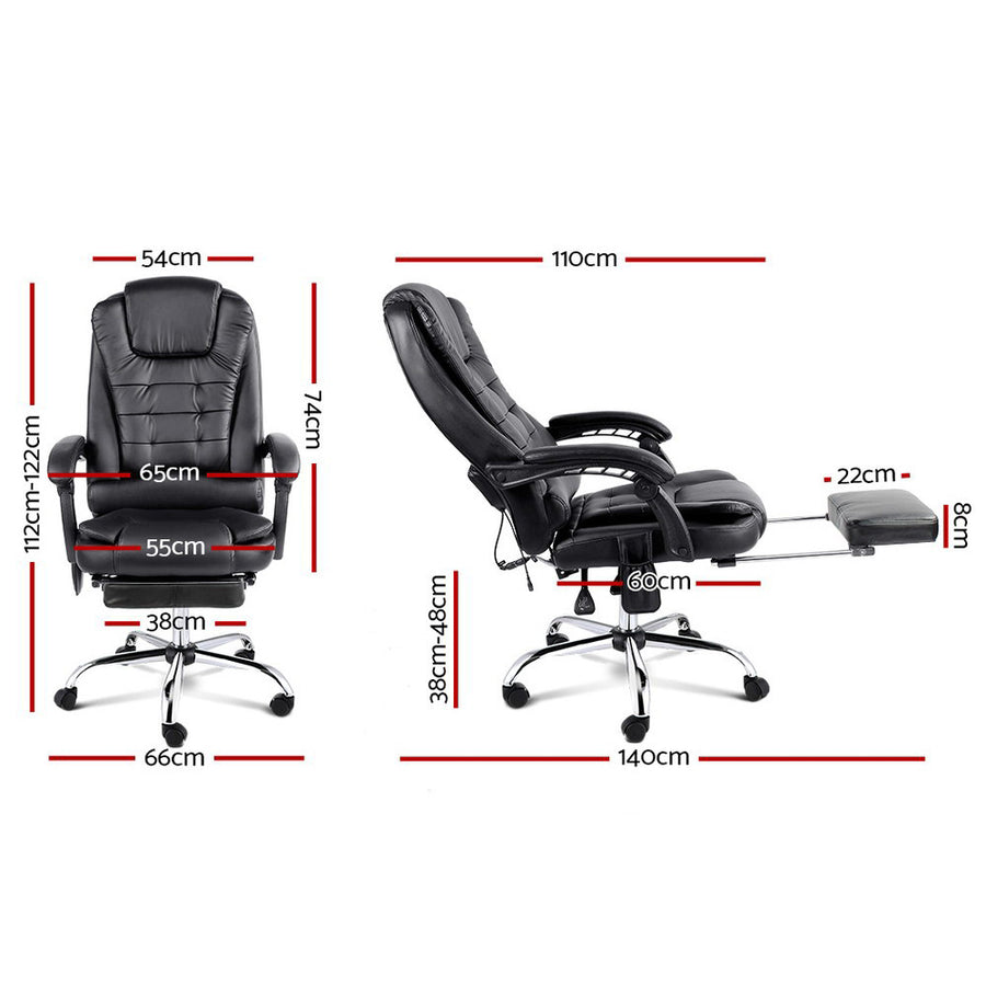 Artiss 8 Point Massage Office Chair PU Leather Footrest Black, image 2