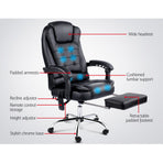 Artiss 8 Point Massage Office Chair PU Leather Footrest Black, image 3