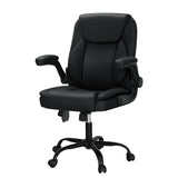 Artiss 2 Point Massage Office Chair Leather Mid Back Black - Close-Up Angle