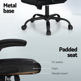 Artiss 2 Point Massage Office Chair Leather Mid Back Black - Rear View