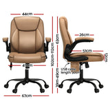Artiss 2 Point Massage Office Chair Leather Mid Back Brown - Front View