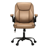 Artiss 2 Point Massage Office Chair Leather Mid Back Brown - Side View
