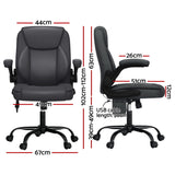Artiss 2 Point Massage Office Chair Leather Mid Back Grey - Front View