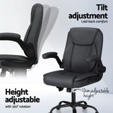 Artiss 2 Point Massage Office Chair Leather Mid Back Grey - 45-Degree Angle