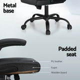 Artiss 2 Point Massage Office Chair Leather Mid Back Grey - Rear View