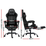 Artiss 2 Point Massage Gaming Office Chair Footrest Black - Front View