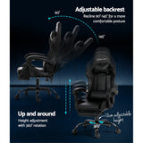 Artiss 2 Point Massage Gaming Office Chair Footrest Black - 45-Degree Angle