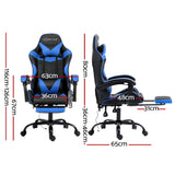 Artiss 2 Point Massage Gaming Office Chair Footrest Blue - Front View
