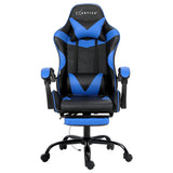 Artiss 2 Point Massage Gaming Office Chair Footrest Blue - Side View