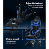 Artiss 2 Point Massage Gaming Office Chair Footrest Blue - 45-Degree Angle