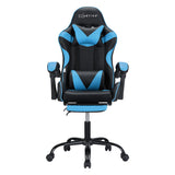 Artiss 2 Point Massage Gaming Office Chair Footrest Cyan Blue - Side View