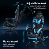 Artiss 2 Point Massage Gaming Office Chair Footrest Cyan Blue - 45-Degree Angle