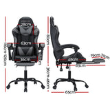 Artiss 2 Point Massage Gaming Office Chair Footrest Grey - Front View