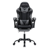 Artiss 2 Point Massage Gaming Office Chair Footrest Grey - Side View