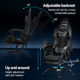 Artiss 2 Point Massage Gaming Office Chair Footrest Grey - 45-Degree Angle