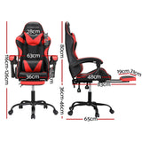 Artiss 2 Point Massage Gaming Office Chair Footrest Red - Front View