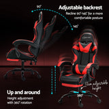 Artiss 2 Point Massage Gaming Office Chair Footrest Red - 45-Degree Angle