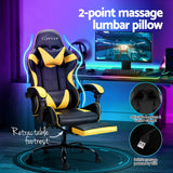 Artiss 2 Point Massage Gaming Office Chair Footrest Yellow - Top-Down View