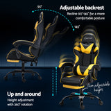 Artiss 2 Point Massage Gaming Office Chair Footrest Yellow - 45-Degree Angle