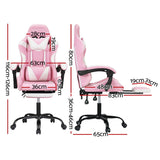 Artiss 2 Point Massage Gaming Office Chair Footrest Pink - Front View