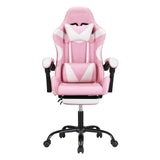 Artiss 2 Point Massage Gaming Office Chair Footrest Pink - Side View