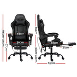 Artiss 6 Point Massage Gaming Office Chair Footrest Black - Front View