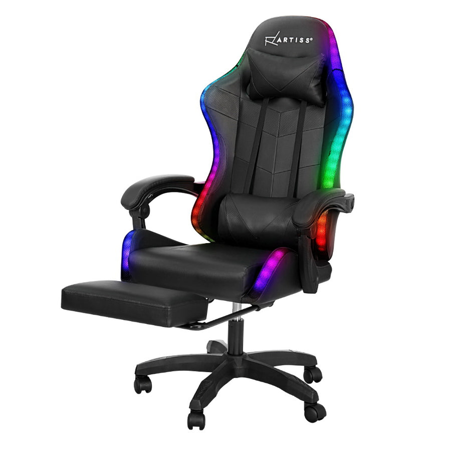 Artiss 6 Point Massage Gaming Office Chair 7 LED Footrest Black, image 7