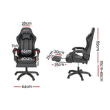 Artiss 6 Point Massage Gaming Office Chair 7 LED Footrest Black - Front View