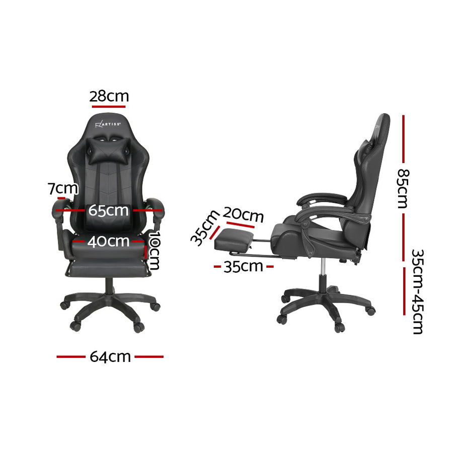 Artiss 6 Point Massage Gaming Office Chair 7 LED Footrest Black, LED Lights