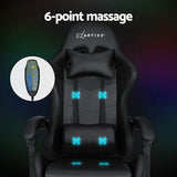Artiss 6 Point Massage Gaming Office Chair 7 LED Footrest Black - 45-Degree Angle