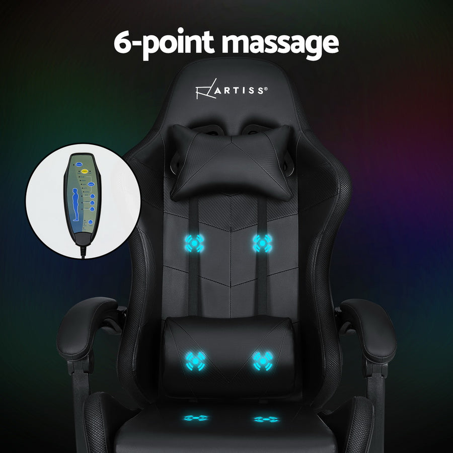 Artiss 6 Point Massage Gaming Office Chair 7 LED Footrest Black, image 5