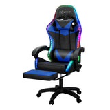 Artiss 6 Point Massage Gaming Office Chair 7 LED Footrest Blue - Close-Up Angle
