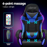Artiss 6 Point Massage Gaming Office Chair 7 LED Footrest Blue - Top-Down View