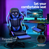 Artiss 6 Point Massage Gaming Office Chair 7 LED Footrest Blue - 45-Degree Angle