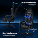Artiss 6 Point Massage Gaming Office Chair 7 LED Footrest Blue - Rear View