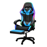 Artiss 6 Point Massage Gaming Office Chair 7 LED Footrest Cyan Blue - Close-Up Angle