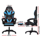 Artiss 6 Point Massage Gaming Office Chair 7 LED Footrest Cyan Blue - Front View