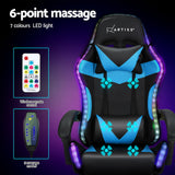 Artiss 6 Point Massage Gaming Office Chair 7 LED Footrest Cyan Blue - Top-Down View