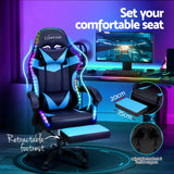 Artiss 6 Point Massage Gaming Office Chair 7 LED Footrest Cyan Blue - 45-Degree Angle