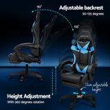 Artiss 6 Point Massage Gaming Office Chair 7 LED Footrest Cyan Blue - Rear View