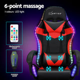 Artiss 6 Point Massage Gaming Office Chair 7 LED Footrest Red - Top-Down View