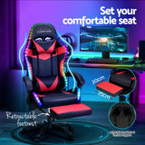 Artiss 6 Point Massage Gaming Office Chair 7 LED Footrest Red - 45-Degree Angle