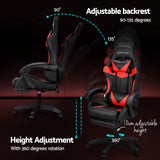 Artiss 6 Point Massage Gaming Office Chair 7 LED Footrest Red - Rear View