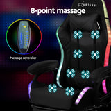 Artiss Gaming Office Chair 12 RGB LED Massage Computer Work Seat Footrest Black - 45-Degree Angle
