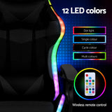 Artiss Gaming Office Chair 12 RGB LED Massage Computer Work Seat Footrest Black - Rear View
