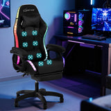 Artiss Gaming Office Chair 12 RGB LED Massage Computer Work Seat Footrest Black - Close-Up Angle