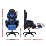 Artiss Gaming Office Chair 12 RGB LED Massage Computer Work Seat Footrest Blue - Front View